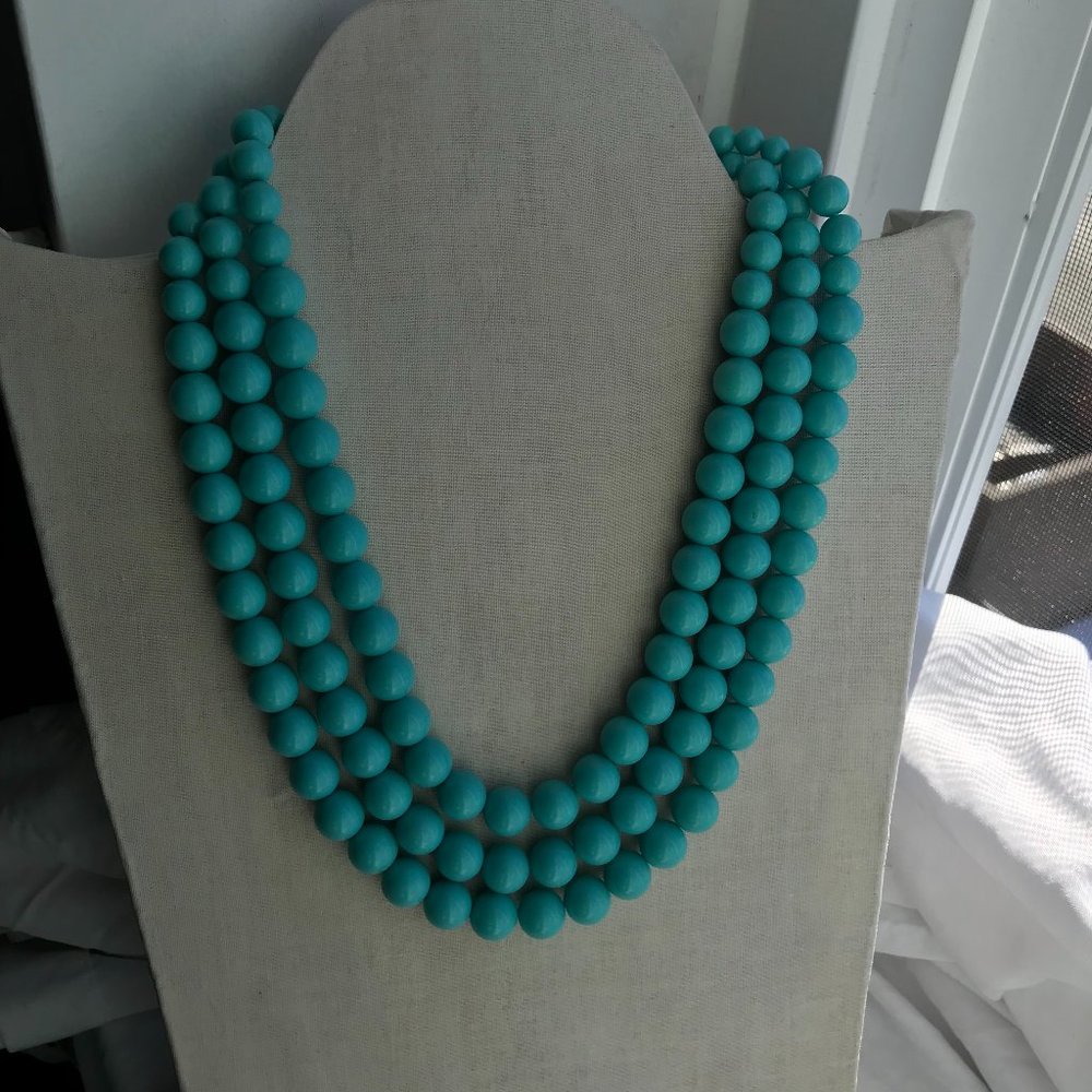 Turquoise Blue Multi Strand Round Beaded Necklace With Adjustable Extender